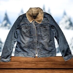 GAP Brown Teddy Lined Fleece Denim Jacket Large